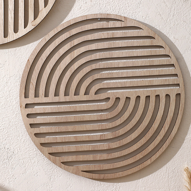 Vintage Wooden Round Board Decoration Handmade Carving Wall Hanging