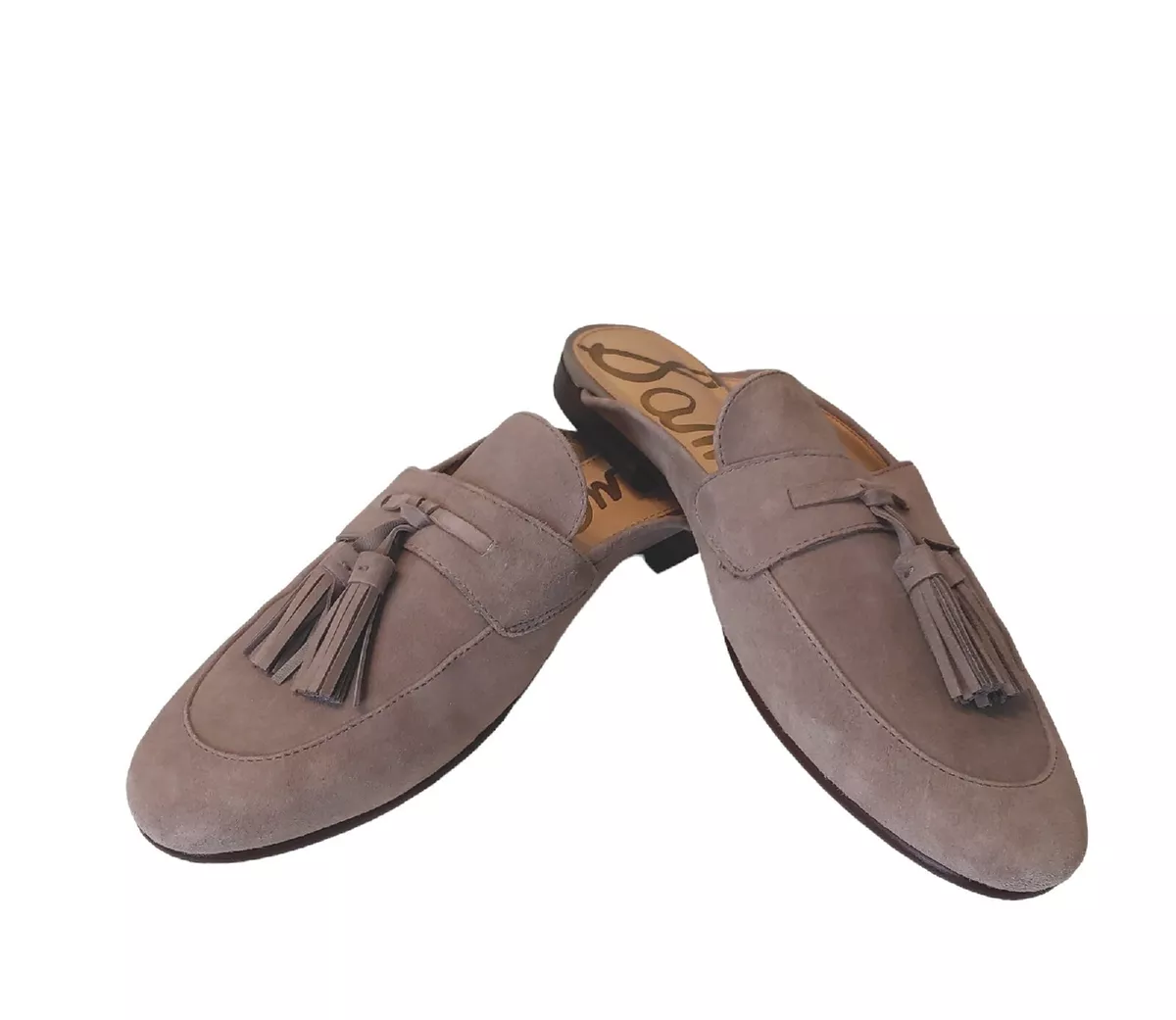 Sam Edelman Paris women suede leather gray slip on tasseled mule sandal size 9.5