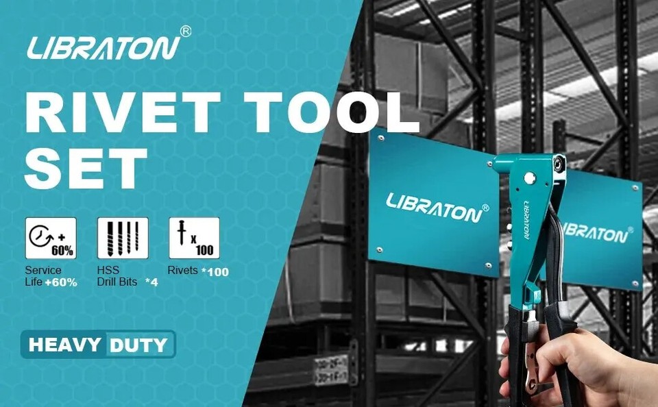 Rivet Gun Set Hand Riveter Manual Riveting Tool for Metal Wood and