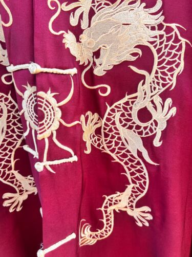 Dragon Embroidered 100% Silk Chinese Traditional Long Sleeve Shirt Men XL! - Picture 5 of 7