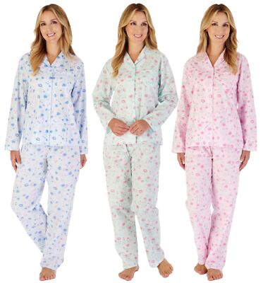 Slenderella Pyjama aus gewebter Baumwolle Damen Langarm tailliert Knopf Pyjama Set