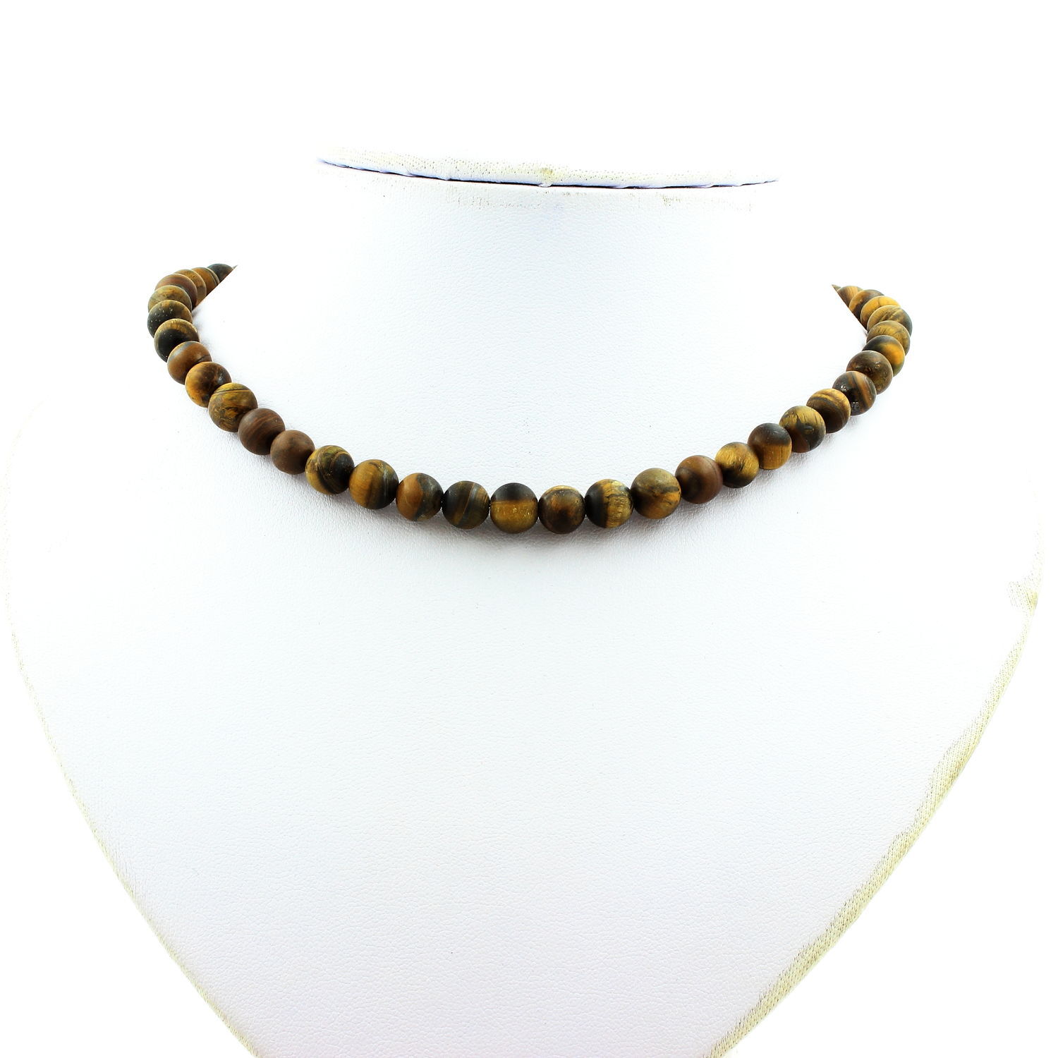 Collier Oeil de Tigre Mat 8 mm anti-ternissement avec sa chaine en acier inox robuste