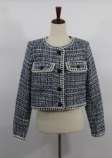 Christian Lacroix Sz S Small Navy White Tweed Blazer Jacket Nwt
