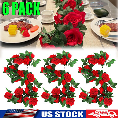 6x Artificial Rose Vine Flower Hanging Plant Wedding Fake Flower Vine Garden USA