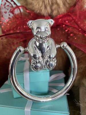 Tiffany&Co Bear Spinner Baby Rattle Tether Sterling Silver Pouch