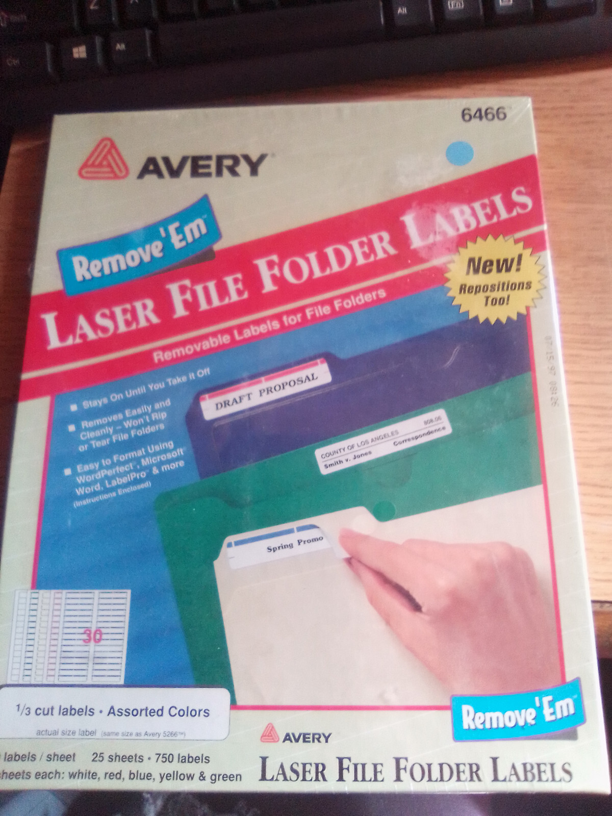 Avery Dennison Ave-6466 Assorted Removable Filing Label - 0.66