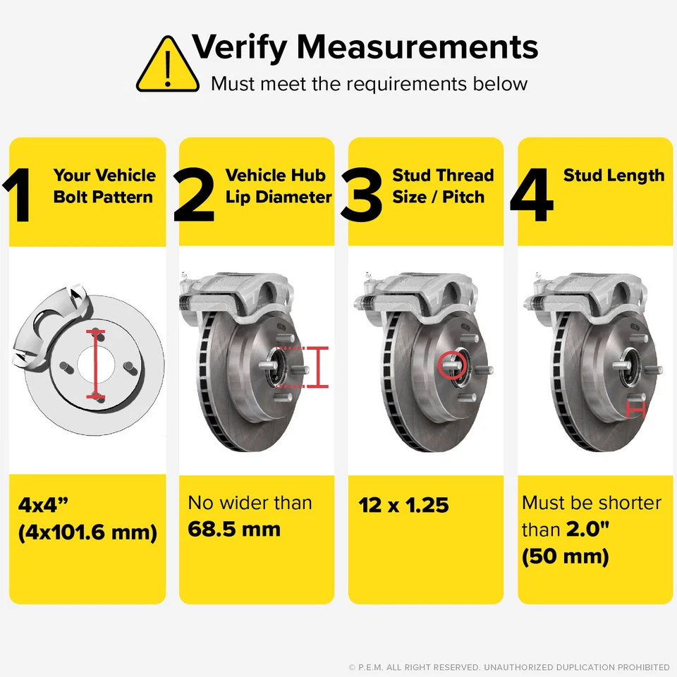 4 piezas espaciadores de rueda de carro de golf 2,0" para Yamaha (4x4") métricos 12x1,25 tacos YAM 2" Foto 3 de 4