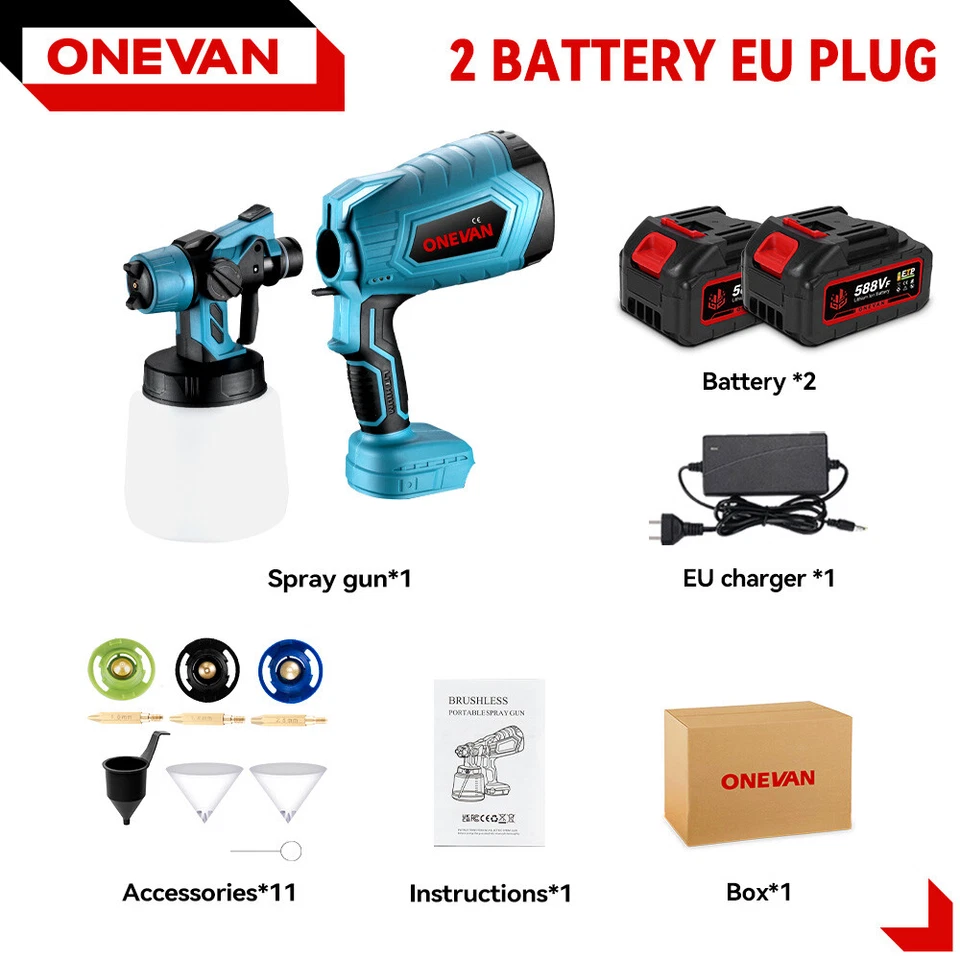 Pistola Elettrica Per Verniciatura a spruzzo 1000ML per 18V Makita Batteria - Immagine 2 di 4