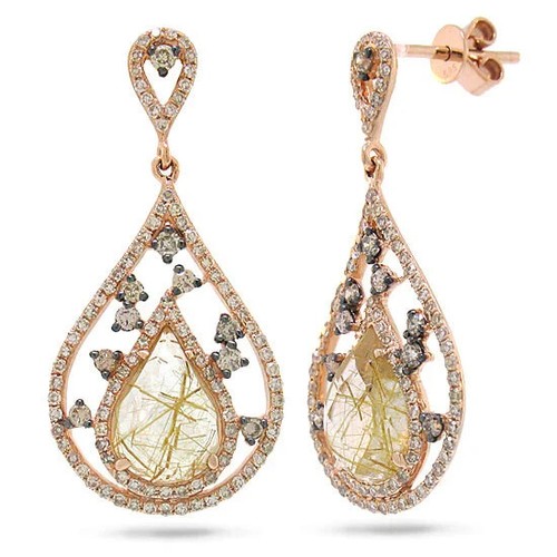 Boucles D'oreilles Dormeuses Rhodonite Et Cristal - Plaqué Or, Neuf étiqueté