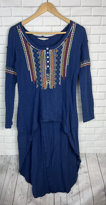 Rocks & Indigo Sweater Womens S Boho Blue Embroidered Hippie Artsy Tunic