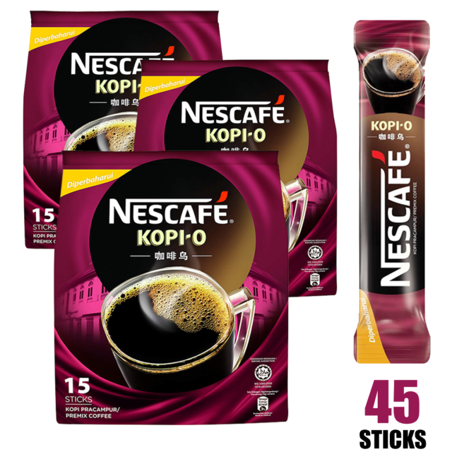 NESCAFE 2 in 1 Kopi  O Sweetened Black Coffee 45 sticks  