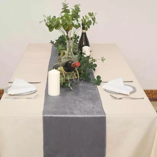 Charcoal Grey Velvet Table Runners 30cm x 271cm 12