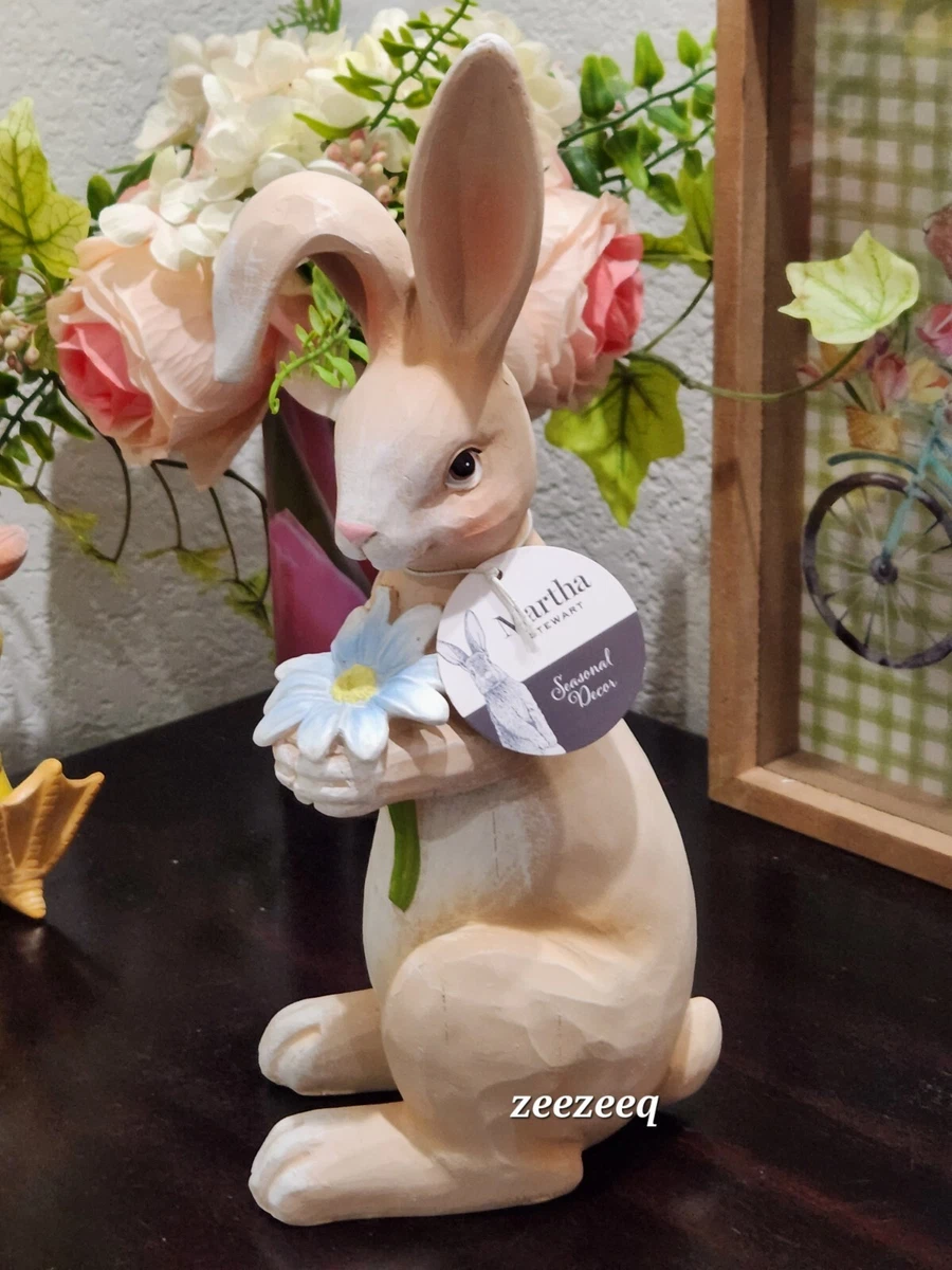 Easter Martha Stewart Bunny Rabbit Holding Flower Resin Figurine Statue  11.5