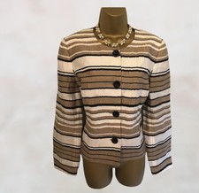 Viyella Mocha, Cream & Black Linen Mix Box Jacket Uk 12 Us 8 Eu 40