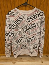 GUESS Los Angeles All Over Print Logo Sweatshirt White Black Red Size L
