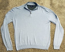 Johnnie-O Mens Bailey Blue 1/4 Zip Sweater Cotton Nylon Silk Pullover Large