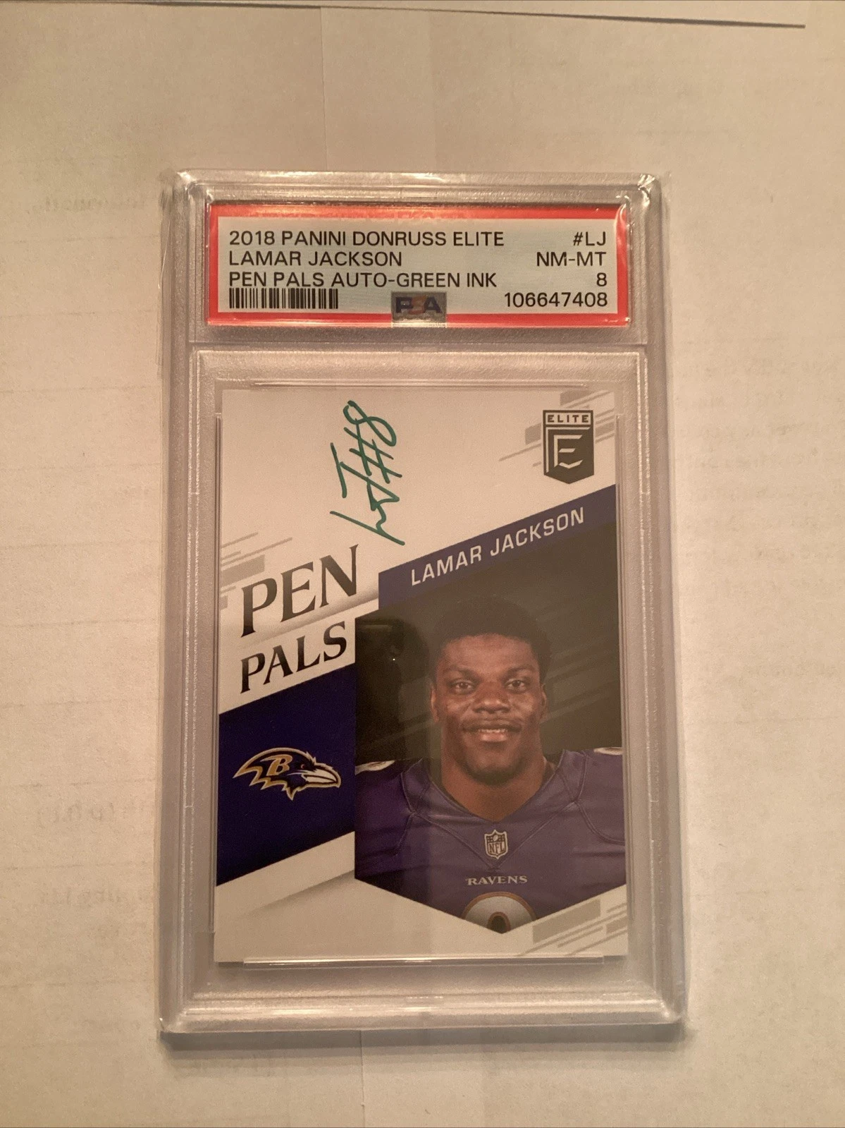 Lamar Jackson Panini Donruss Elite Pen Pals Autographs #LJ Green Ink