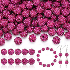 200Pcs 10Mm Rhinestone Beads for Jewelry Making, Fuchsia Shiny round Disco Ball