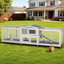 Large Rabbit Hutch 94.5" Bunny Cage Outdoor w/ Cleaning Tray Waterproof Roof