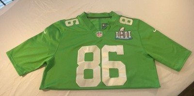Nike Zach Ertz Philadelphia Eagles Kelly Green Super Bowl LII Jersey Size Large 