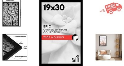 19x30 Wide Photo Frame in Black with Plexiglass - Versatile Wall