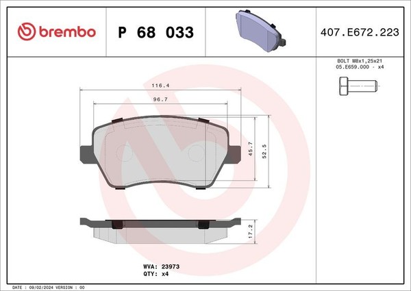 Brembo Bremsbelagsatz, Scheibenbremse P 68 033X FüR Dacia Renault Nissan-image