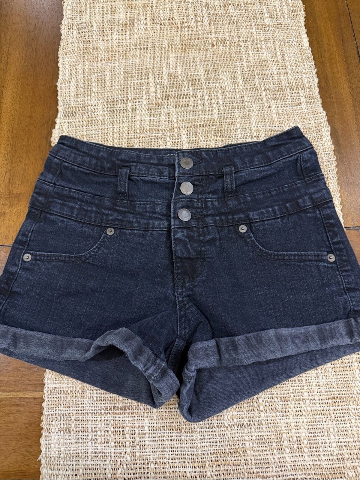 Mossimo Supply High Waisted 3-Button Cuffed Denim Shorts Black Size 2/26