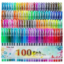 100 Glitter Gel Pens Set for Cards, Coloring Books, Journaling, Crafting
