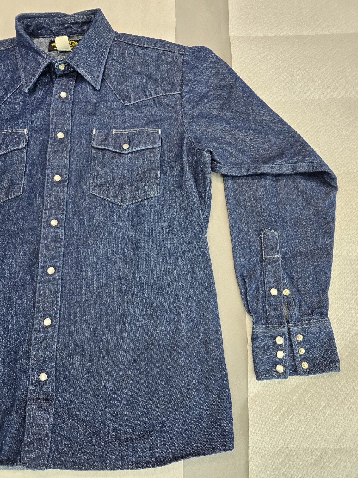Vintage BB Brand Shirt Mens Large Blue Denim Western Pearl Snap USA Made image 3