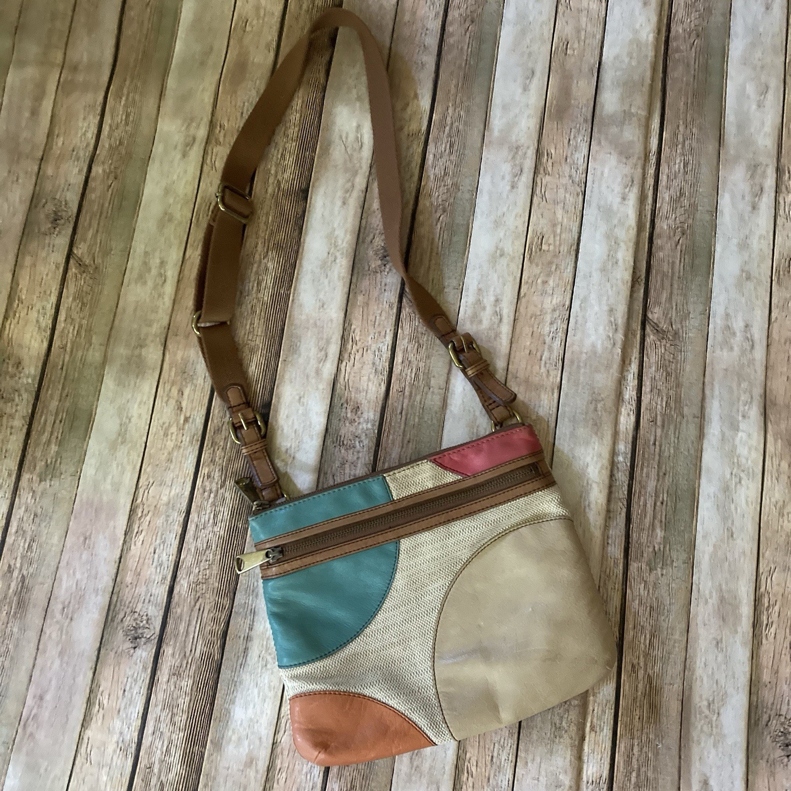 FOSSIL Leather Lyla Patchwork Crossbody Shoulder … - image 1