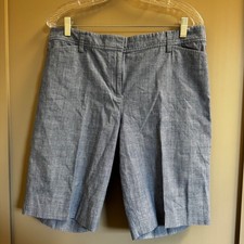 Talbots Perfect Short Blue Chambray Cotton Bermuda Shorts Size 10 10.5 Inseam