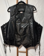 Branded Garments Inc Black Leather Vest Men's 46 USA Made Western Biker Tassles