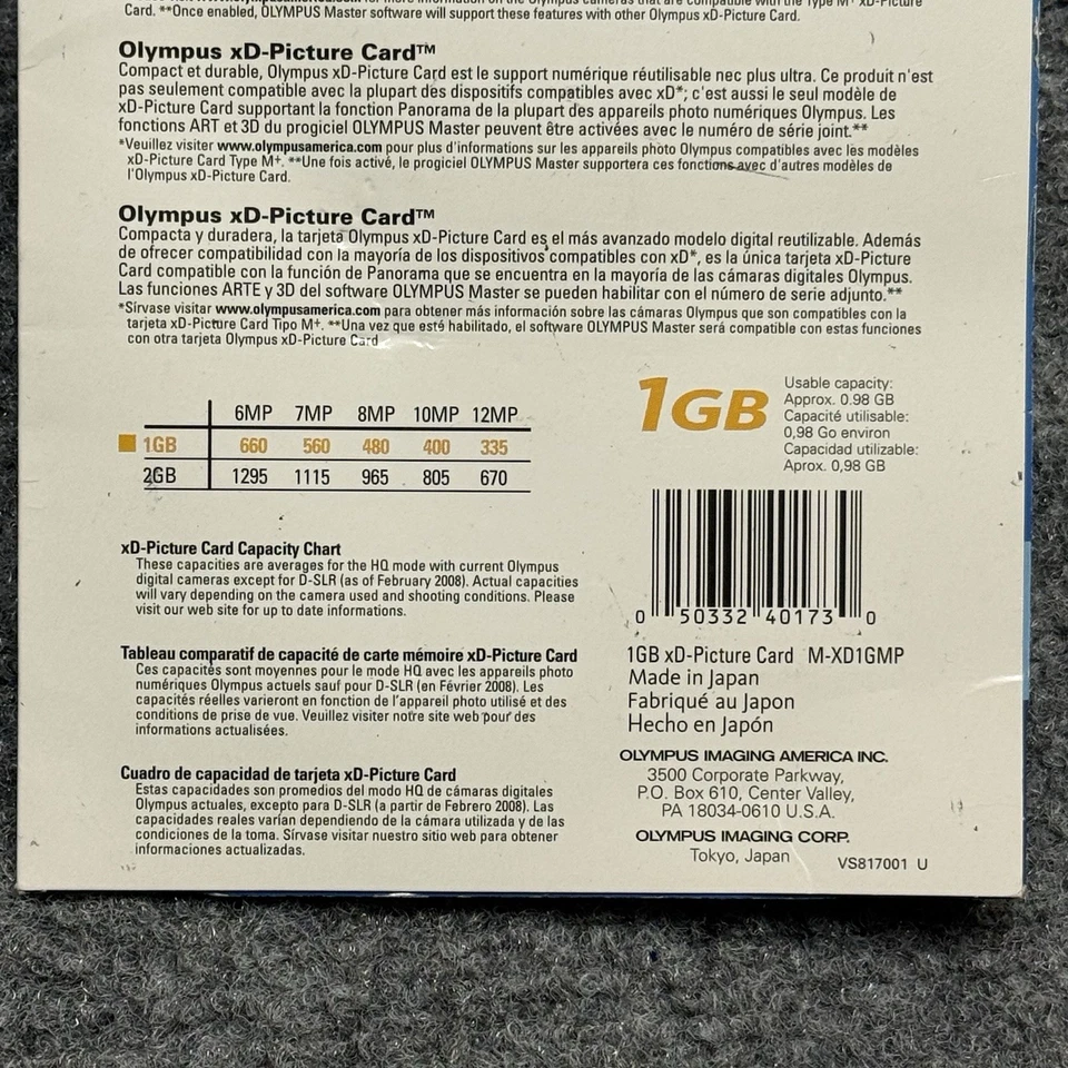 Olympus xD Picture Card 1GB Type M+ High Speed M-XD1GMP JAPAN NEW SEALED - Image 3 of 3