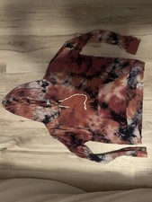 WOMENS CHRIS & CAROL BLACK ORANGE WHITE TYE DYE LONG SLEEVE HOODIE SIZE S SMALL
