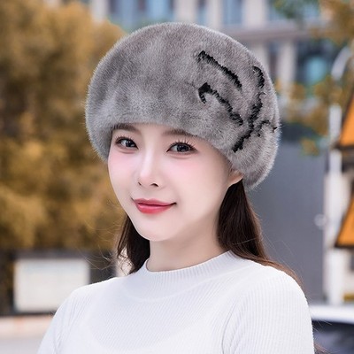 100% Real Whole Mink Fur Hat Thicken Winter Warm Beret Cap  display picture 3