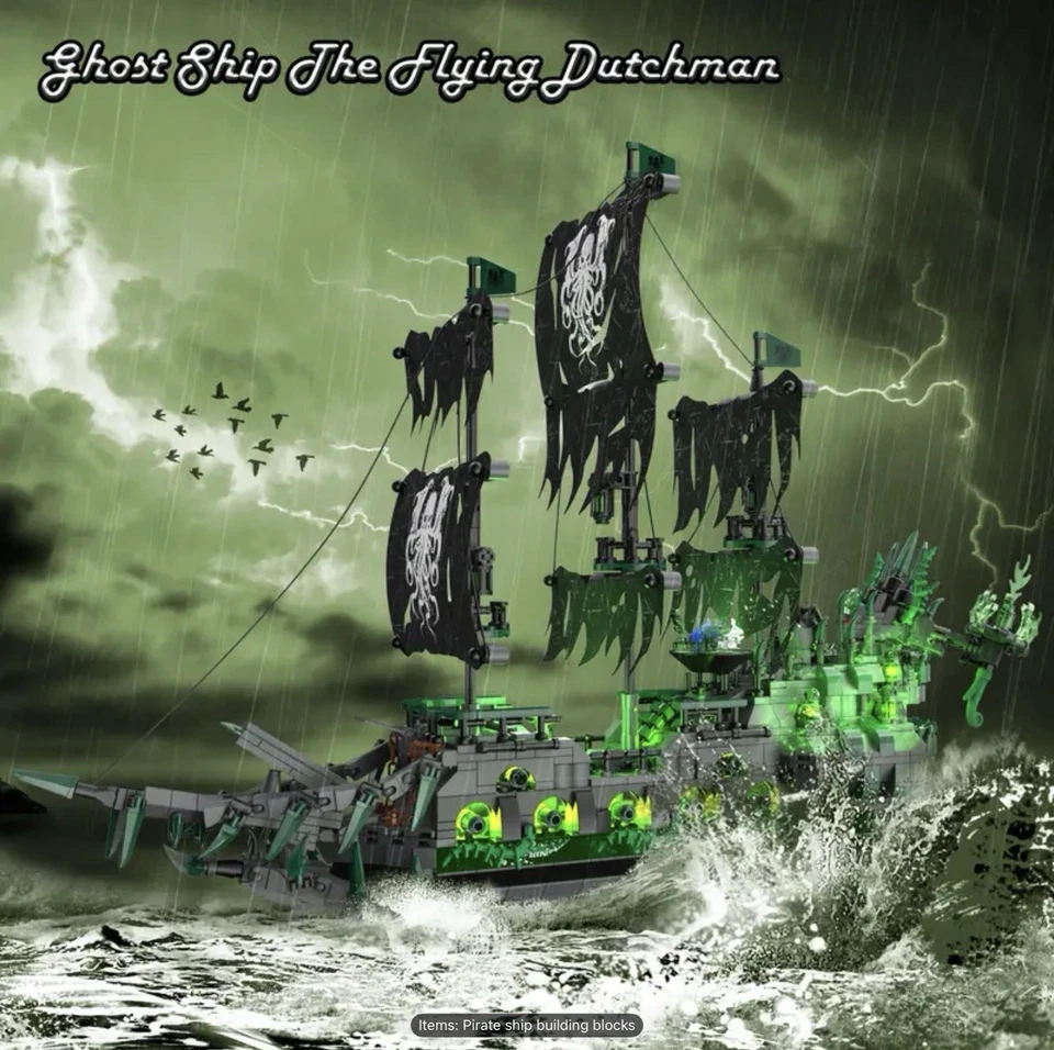 Flying Dutchman Ship Caribbean Pirate Building Block Toy MOC, Ghost Ship w/ LED - Image 4 of 4