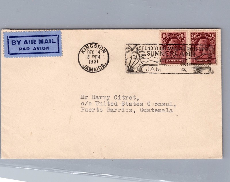 1931 British Jamaica Kingston Air Mail Cover to Puerto Barrios Guatemala
