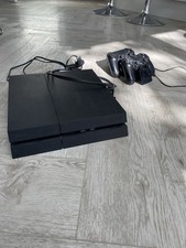Sony PlayStation 4 (PS4) - 1TB - Jet Black Console, 2 Controllers & Wires - Good