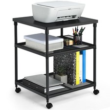 Costway 3-Tier Printer Stand Rolling Fax Cart w/ Adjustable Shelf  Swivel Wheel