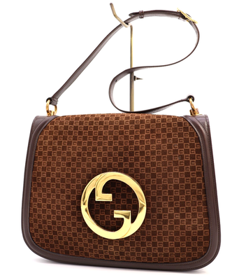 Gucci Vintage Blondie Shoulder Bag Handbag GG Logo Suede leather