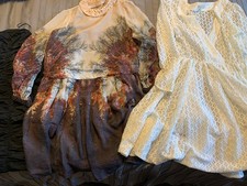 Two Junior Dresses / Dressy White Lace,  Brown Green/beige