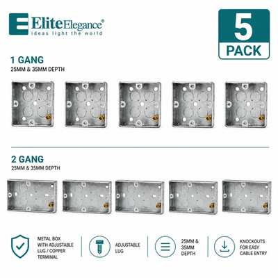 Metall Back Box mit verstellbarer Öse Kupfer Erde 1 & 2 Gang 25mm 35mm 5-200 Pack