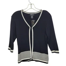 Finity Petite Women's Black trimmed in White Cardigan Sweater Size PL 73125-2278