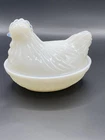 Vintage White Milk Glass Chicken Hen on a Nest Candy Dish Covered Dish Small