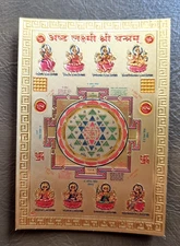 Hindu Laxmi Lashmi Yant Image Picture Plated Gold Embossed Protect India Wallet