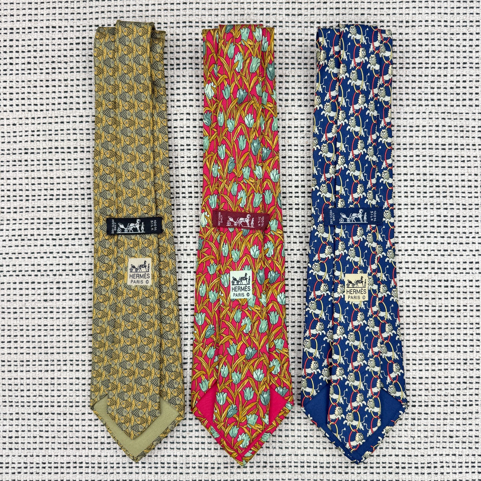 Lot Of 3 Hermes Tie Silk Necktie 7322 Ea, 7449 Ha, 7504 Ia Made In France