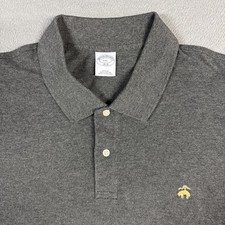 Brooks Brothers 1818 Polo Shirt Mens 2XL Gray Gold Logo Slim Fit Cotton Golf