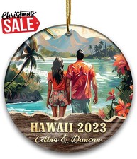 Personalized Hawaii Ornaments for Travelers Couple Keepsake Vacation Custom N...