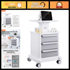 3-Drawer Medical Cart with Top Tray - 4-Tier Rolling Utility Storage Trolley
