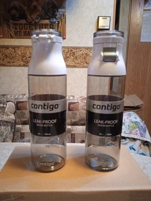 2 Contigo Smoke Color Water Bottles Autoseal Leak Proof 24oz